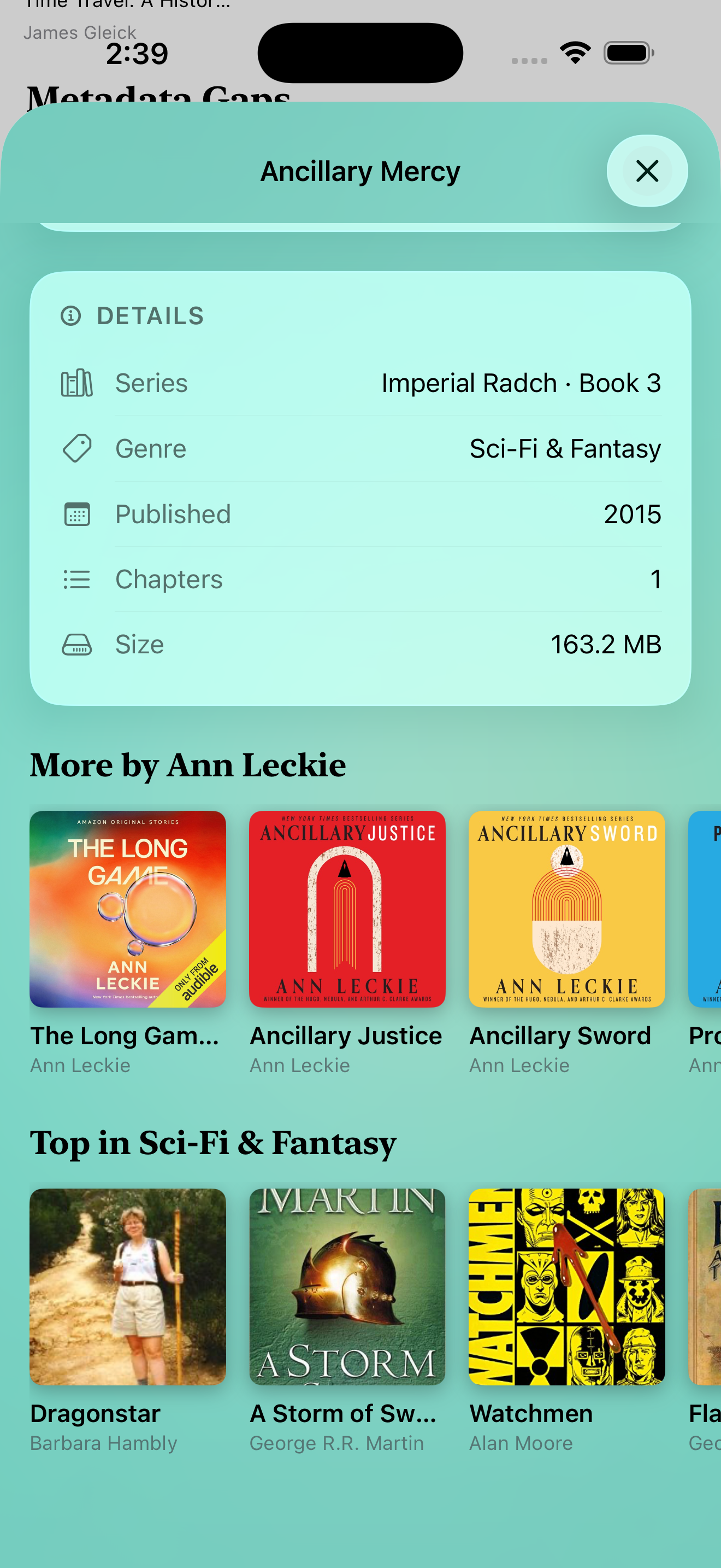 Spine book detail page — More by author and Top in genre carousels under the bookmarks